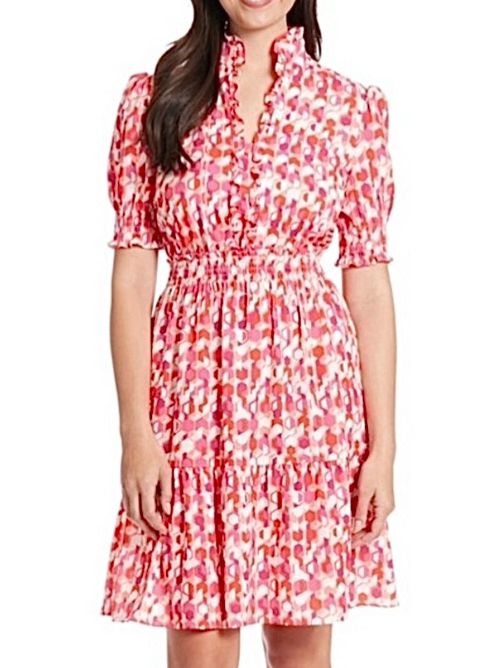 London Times Vibrant Red and Pink Dress